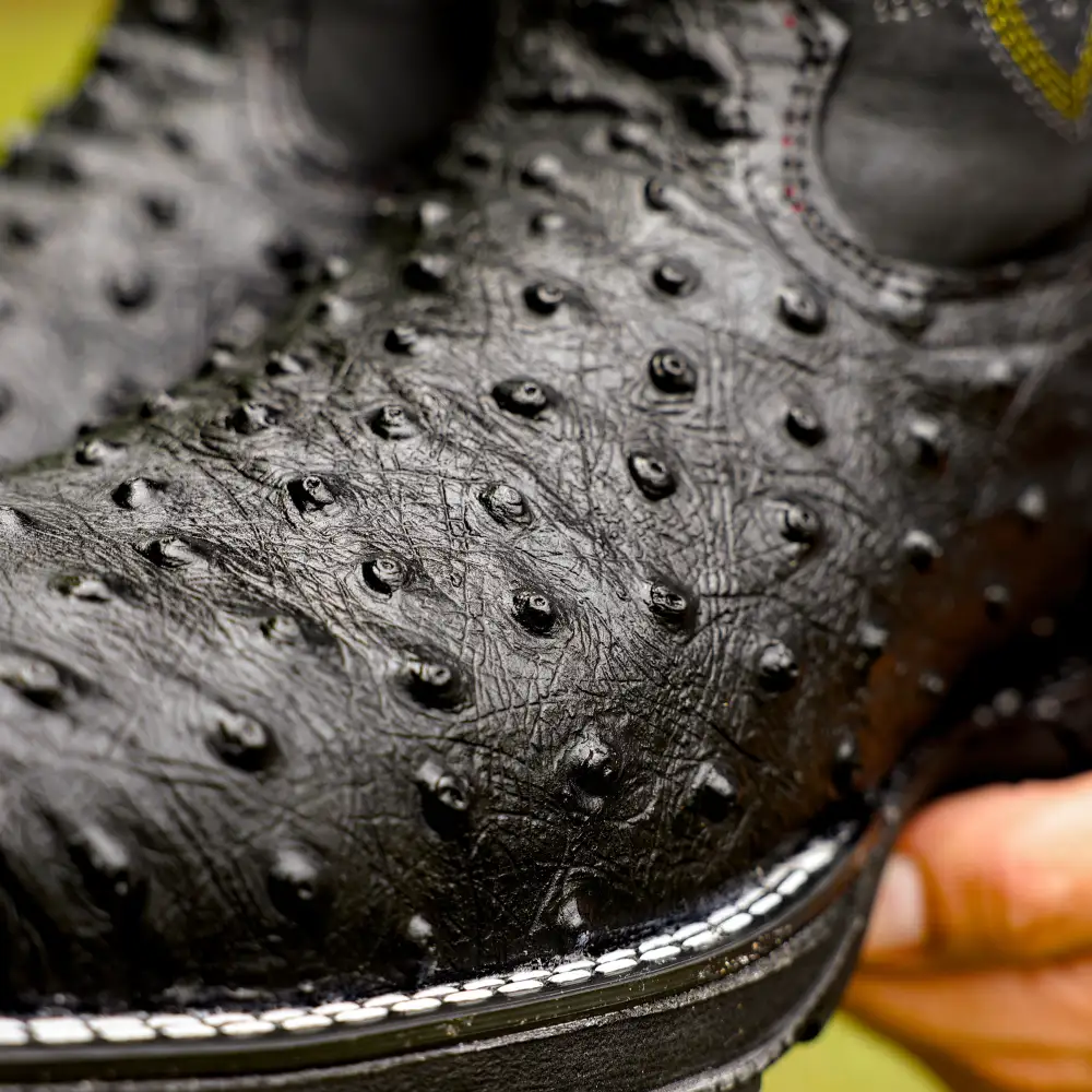 Black Ostrich Leather Boots With 3D Lightweight Sole - Composite Toe