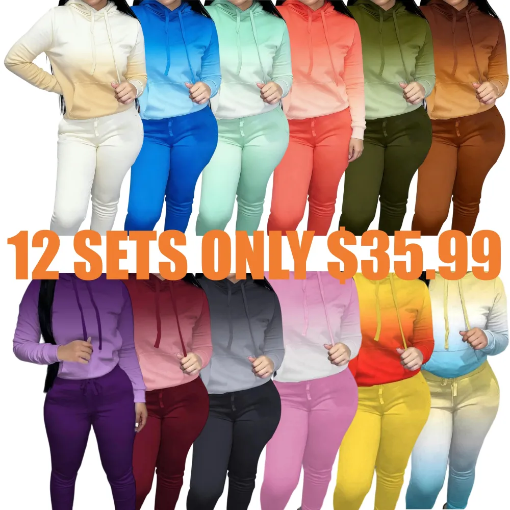 Women's Solid Drawstring Hoodie & Pocket Sweatpants Two-piece Set