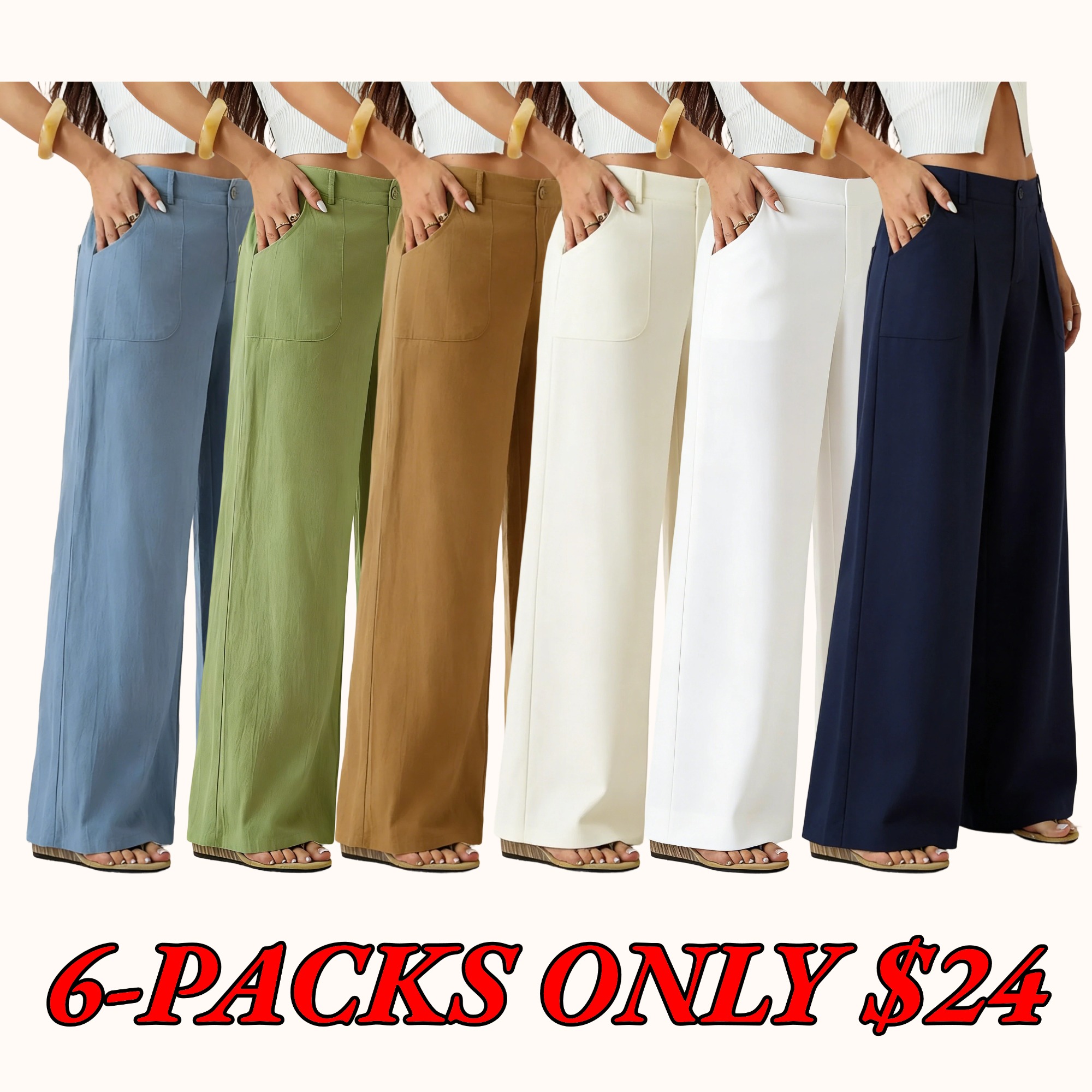 Women's Classic Linen Wide-Leg Pants — Flowy, Wide-Straight Beach Trousers for Summer (With Pockets)