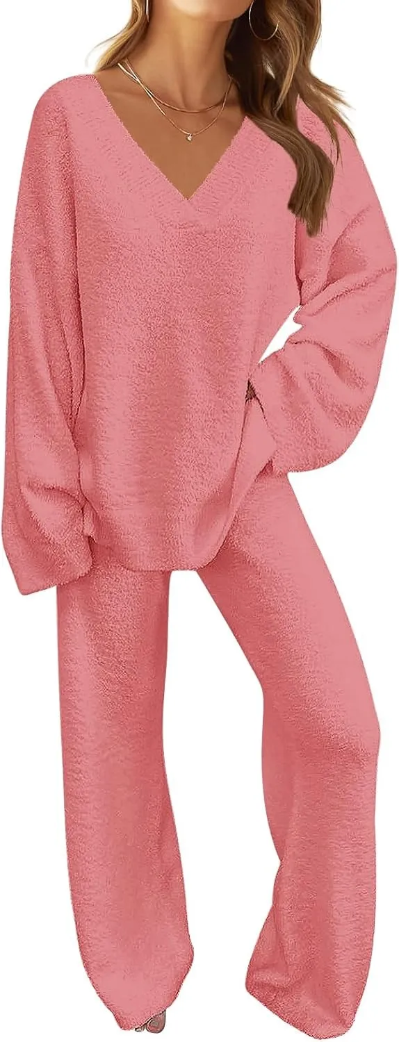 Women's Lounge Sets 2025 Fall Fashion 2 Piece Outfits Sweater Pajama Set