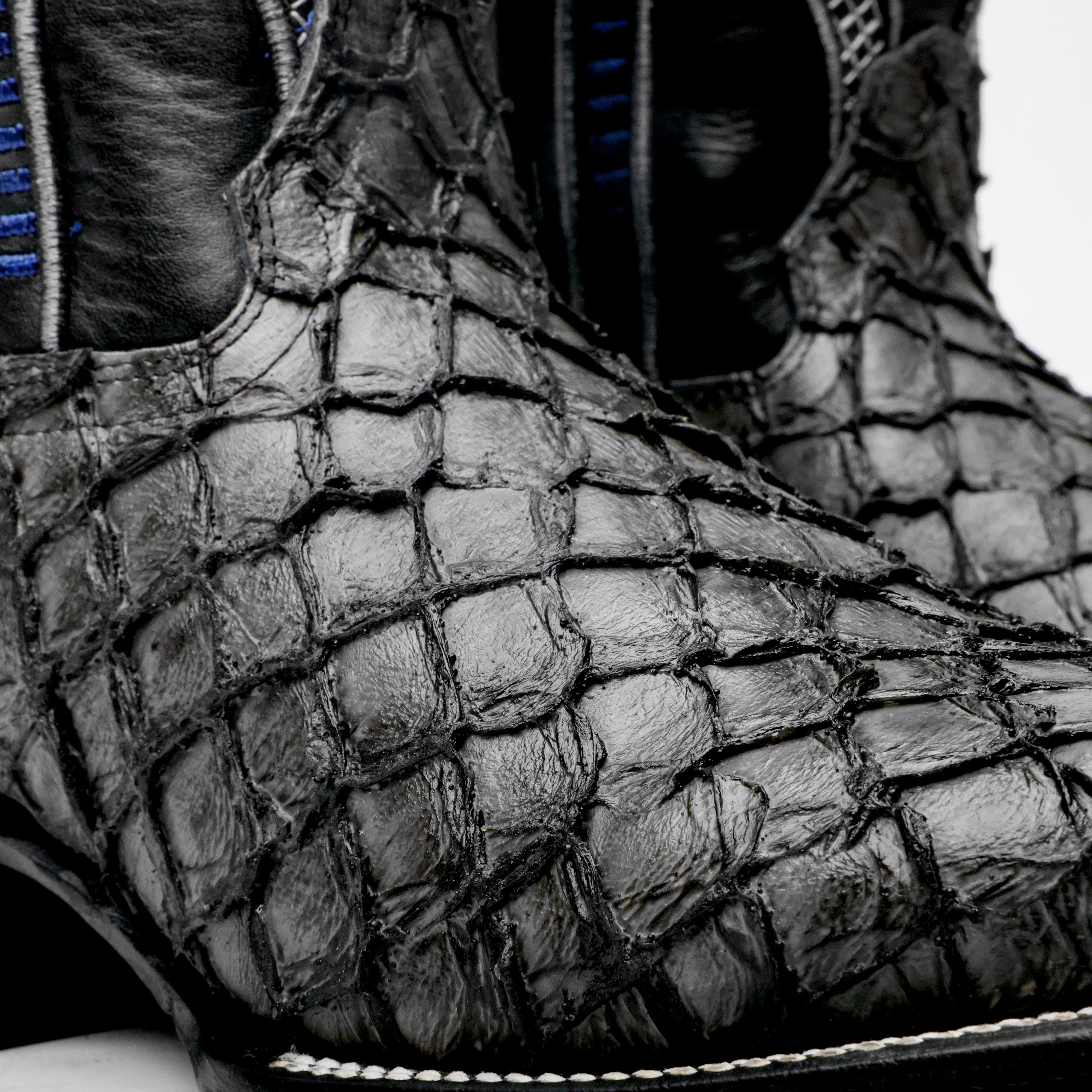 Grey Mini Pirarucu Leather Boots - Square Toe