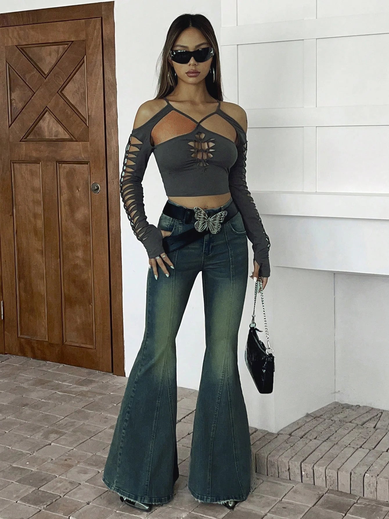 Bohemian Feels Raw Hem Stretch Flare Jeans