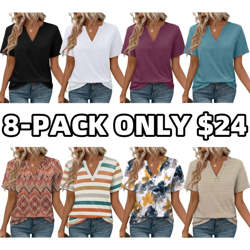 Womens Tops Summer Short Sleeve V Neck Blouses