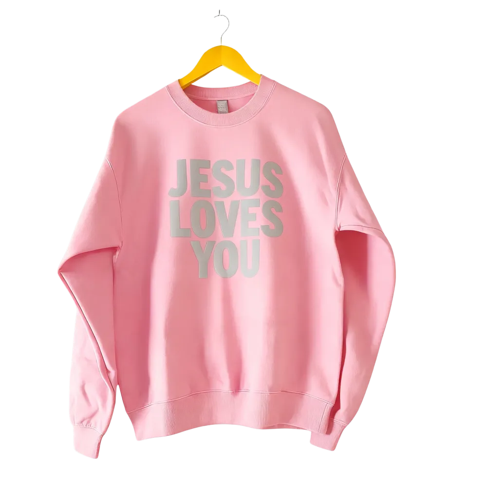 Jesus Loves You Puff Print Crewneck Sweatshirt, Womenswear