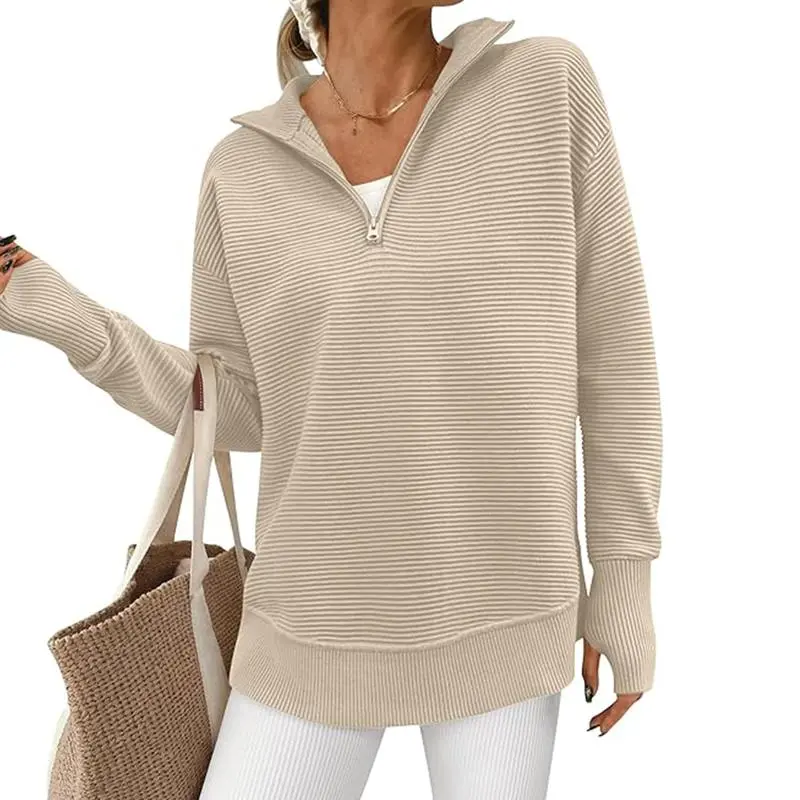 Women's Long Sleeve Quarter Zip Pullover Sweater