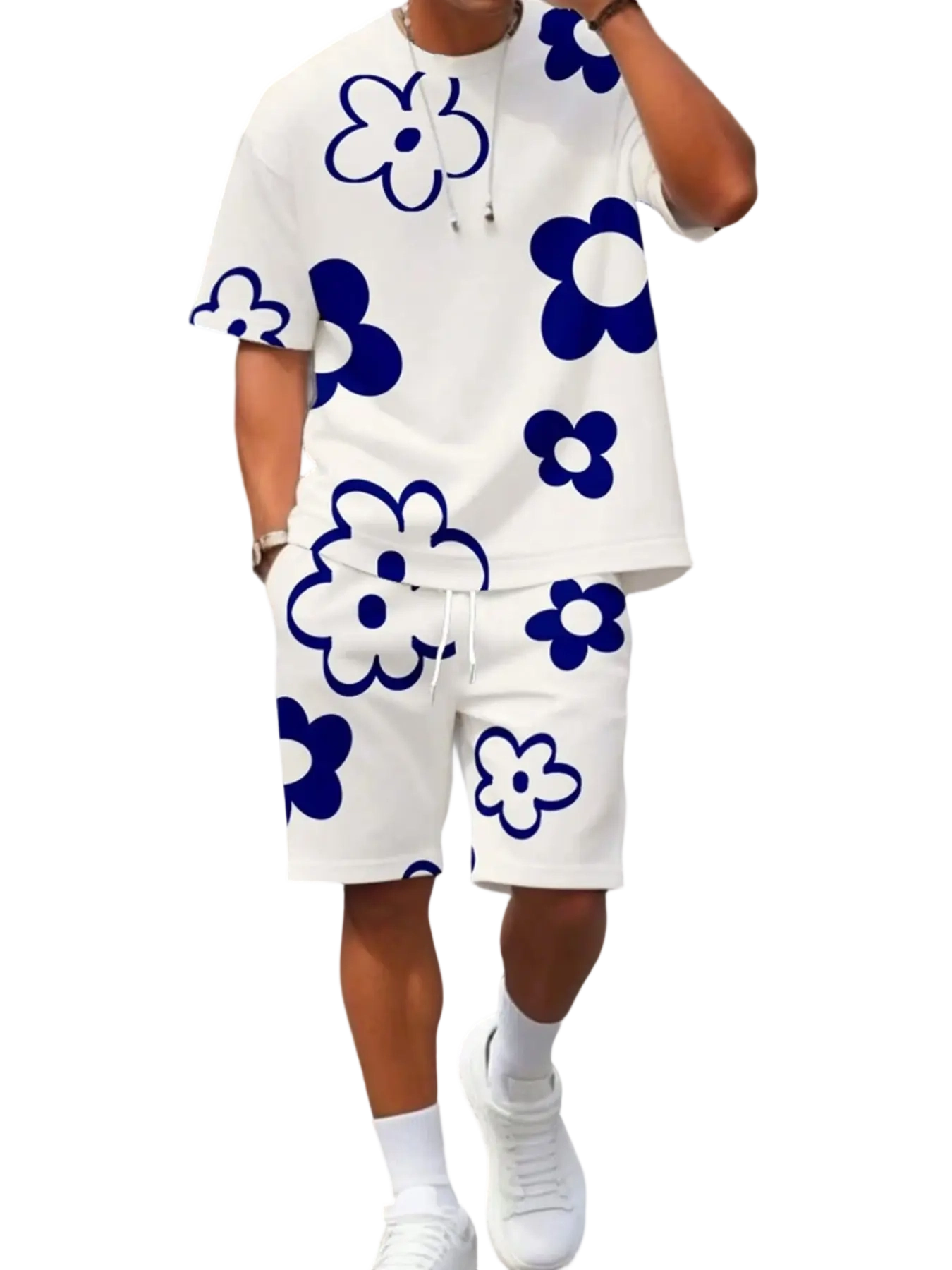 Men's 3D Printed Short Sleeve Top and Shorts Two-Piece Set, Casual Fitted Design, All over Print, Summer Fashion