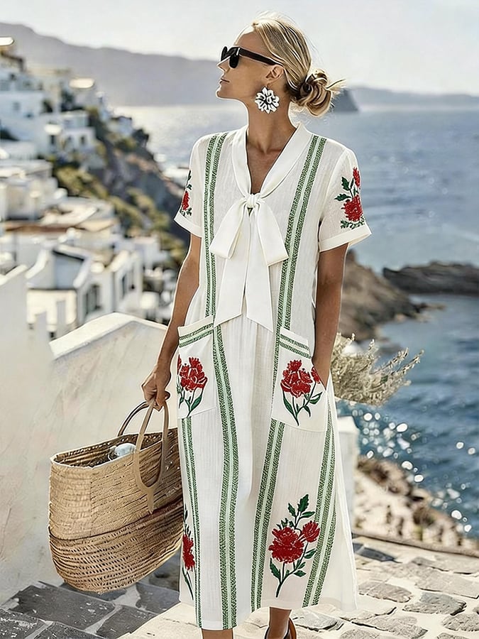 Women's Casual V-neck Resort Print Dress- Fast Shipping