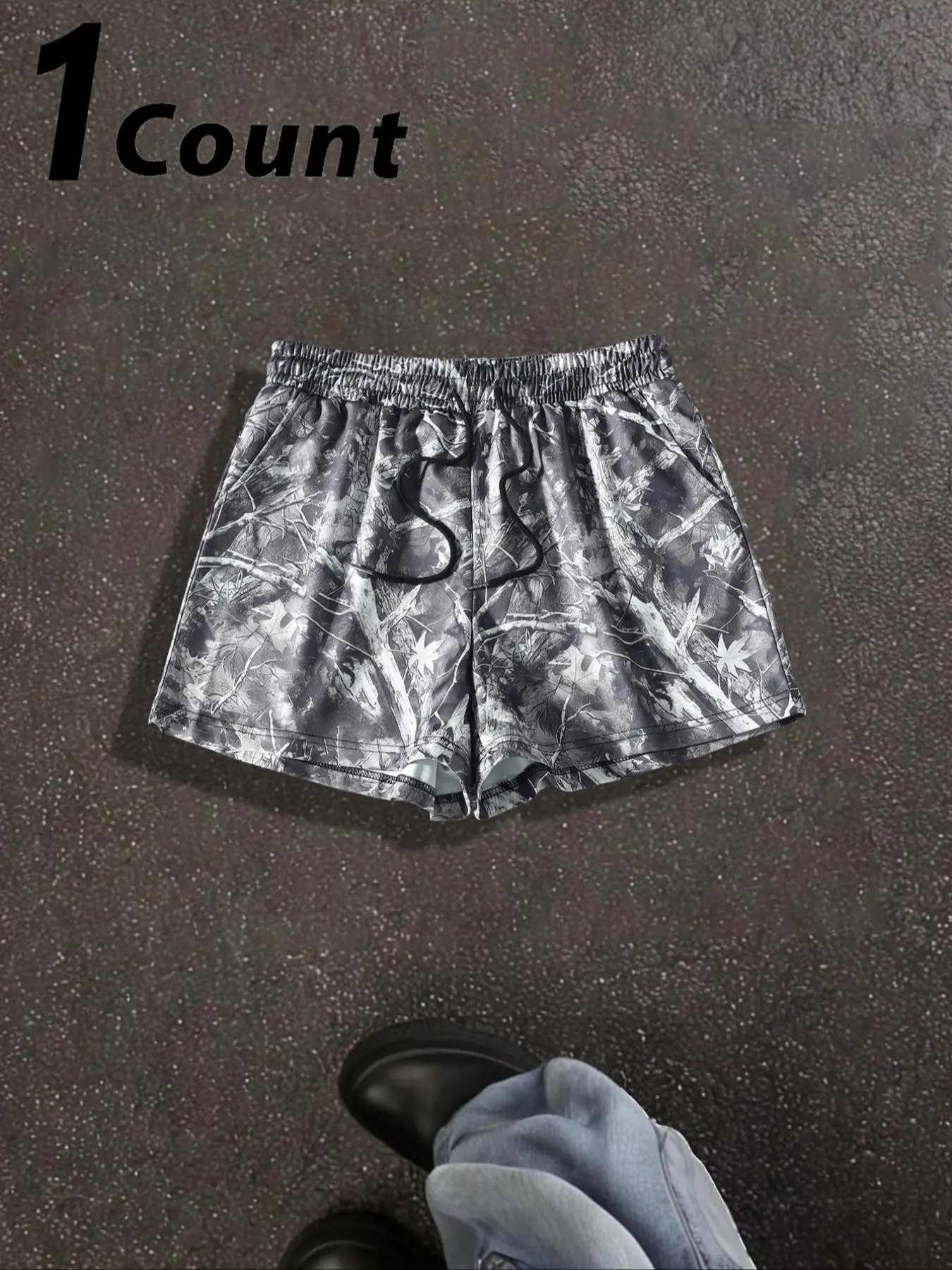 Unisex Branch-Print Camouflage Shorts – Breathable Elastic Waist Summer Streetwear