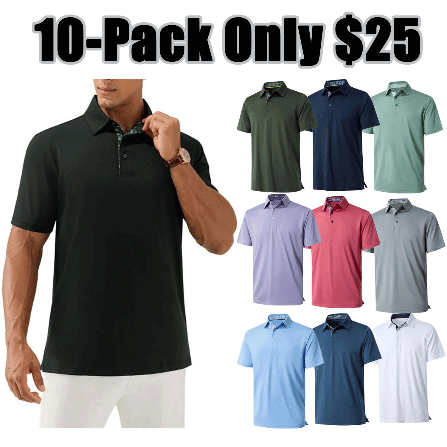 Men’s Performance Polo Shirt – Breathable Stretch Short Sleeve Casual Fit
