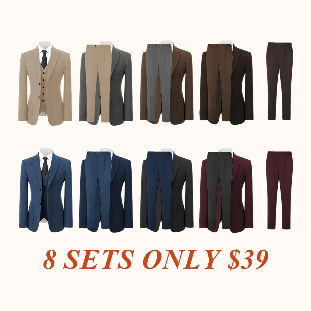 Men's Retro 3-Piece Tweed Herringbone Suit Set Two-Buttons Blazer Vest Pants Autumn New Arrival Formal Business Attire