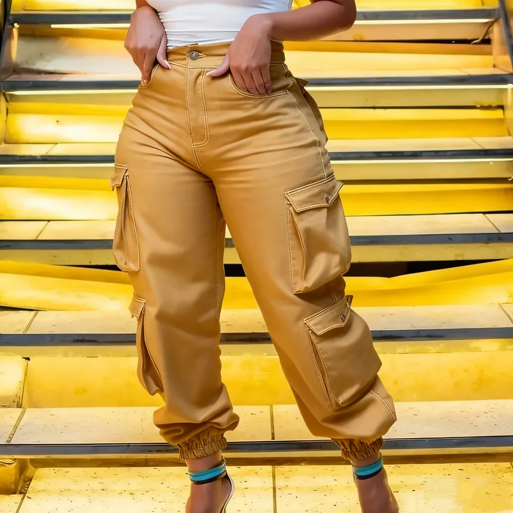 Women's Y2K High-Waist Cargo Denim Flap Pocket Pants