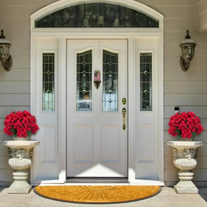 UV Resistant Artificial Geraniums – Outdoor Red Faux Flowers for Patio, Garden & Home Decor