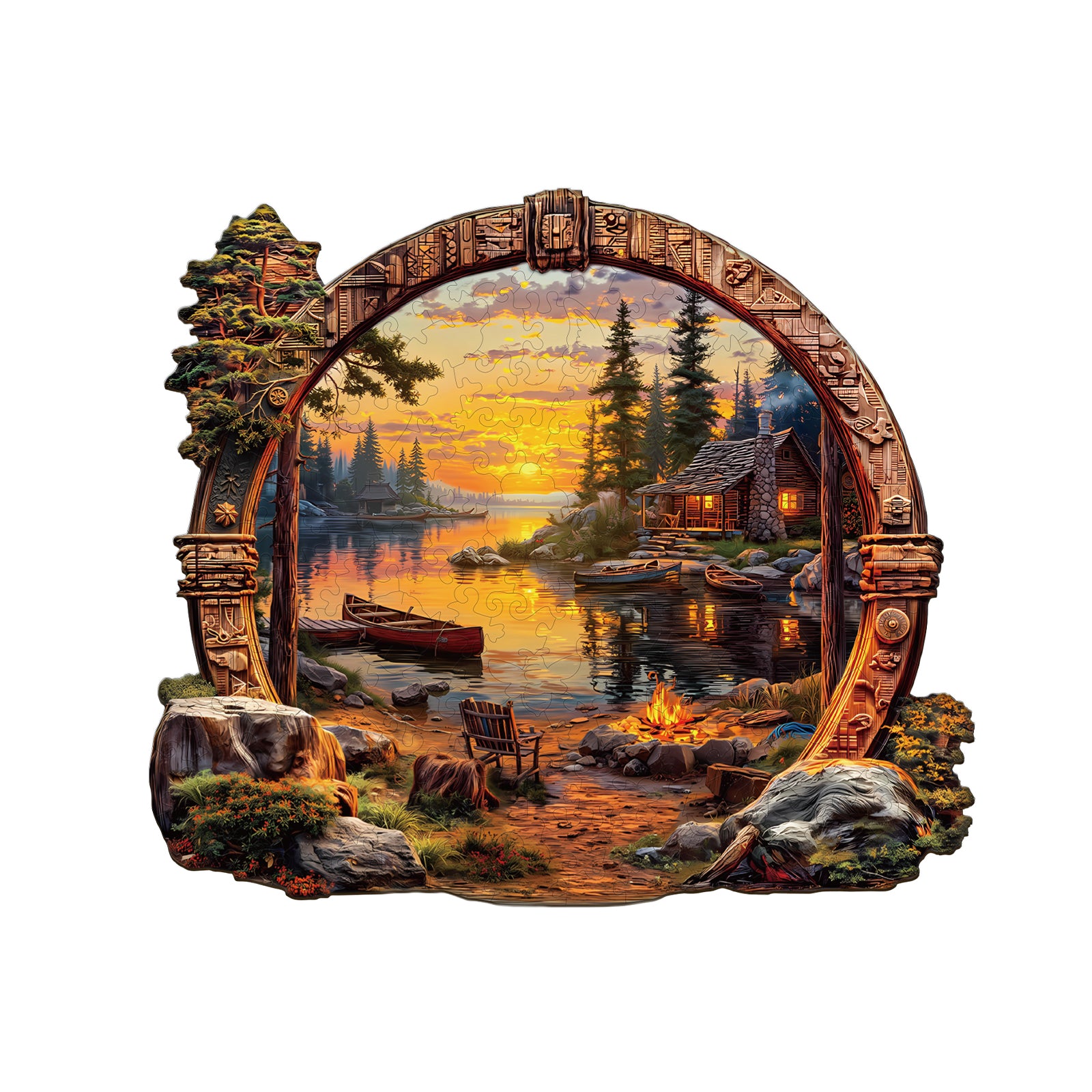 Lakeside sunset Wooden Jigsaw Puzzle