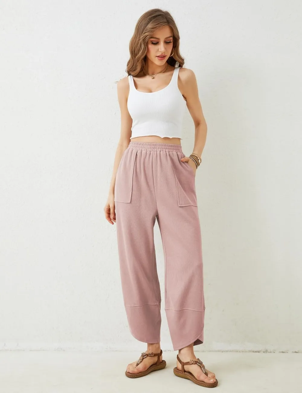 Women's Wide Leg Harem Pants Casual Palazzo Pants with Pockets High Waist Relaxed Fit