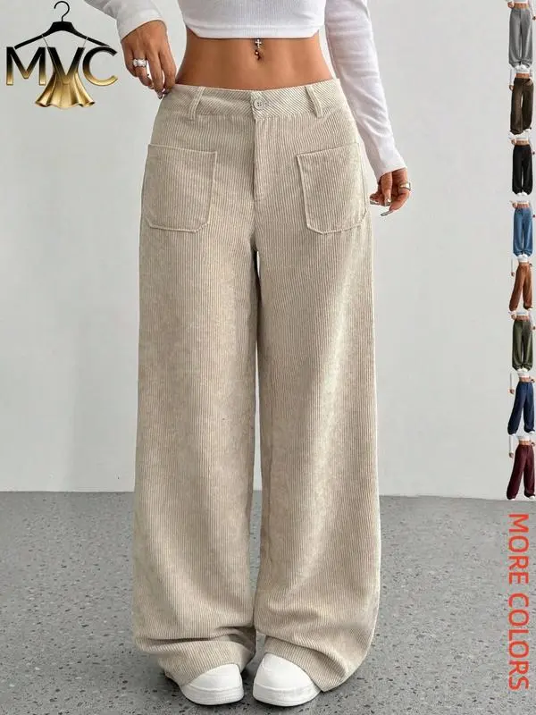 Women's Casual Loose-Fitting Wide Leg Pants with Front and Back Pockets