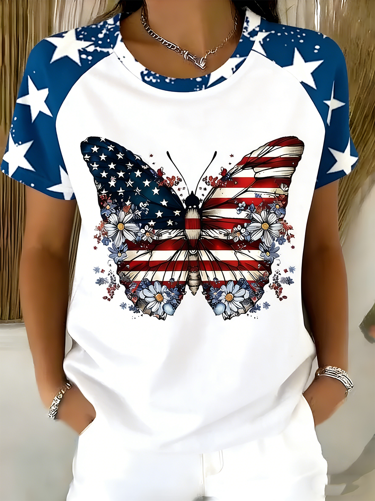Butterfly V Neck Elegant T-Shirt
