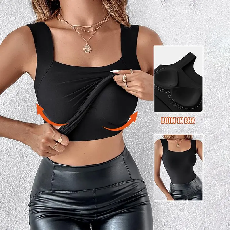 Women's U Neck Shapewear Built-in Bra Tank High Strechy Sleeveless Slim Fit Tops Camisole