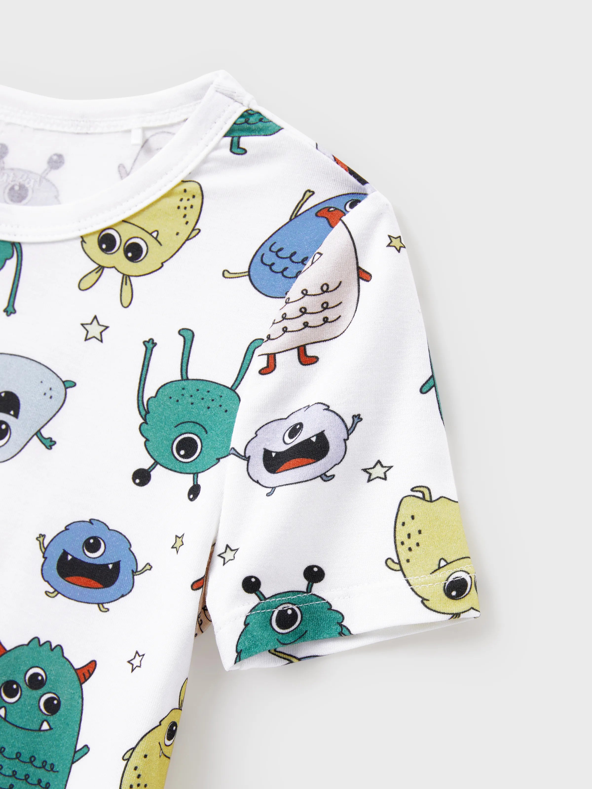 Bamboo Family Pajamas Cute Little Monster Print Short-sleeve Matching Pajama Set ( Snug-Fitting for Children ) White