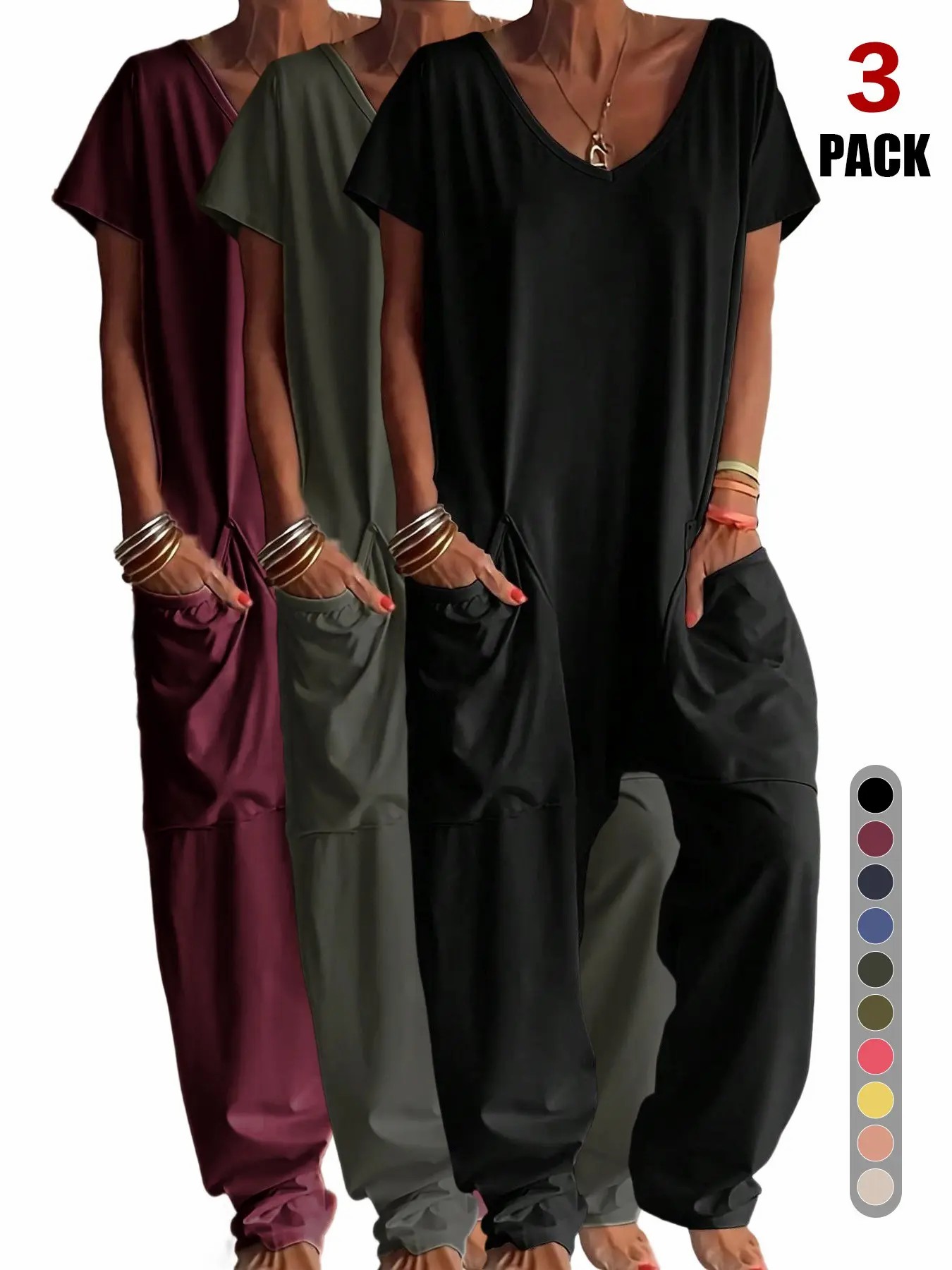 Women’s Casual Short Sleeve Wide-Leg Jumpsuit