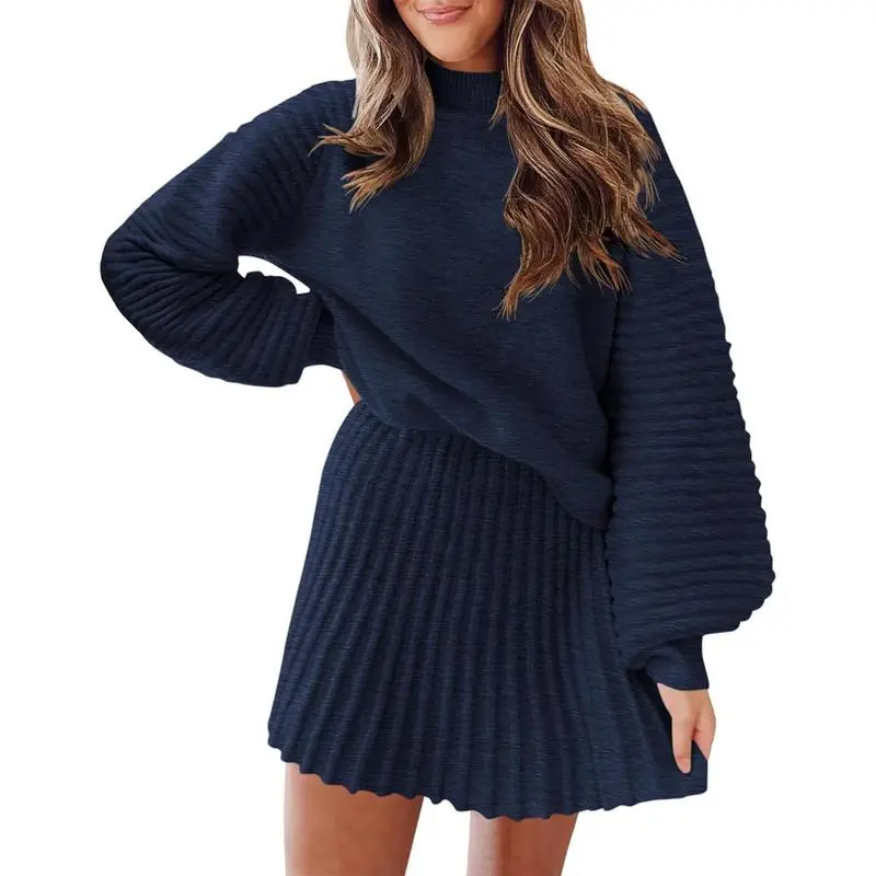 Women’s Ribbed Mock Neck Sweater & Mini Skirt Set