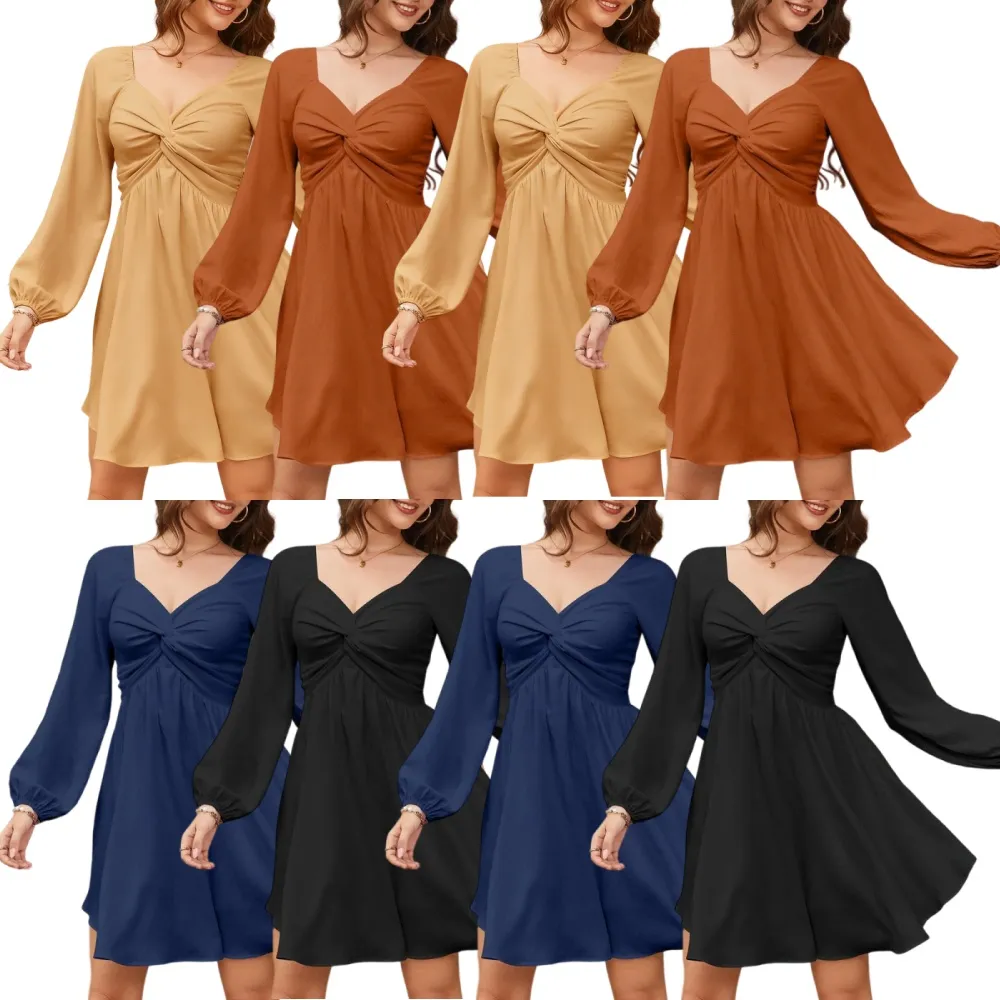 Women Sweetheart Knot Chiffon Mini Flowy Dress