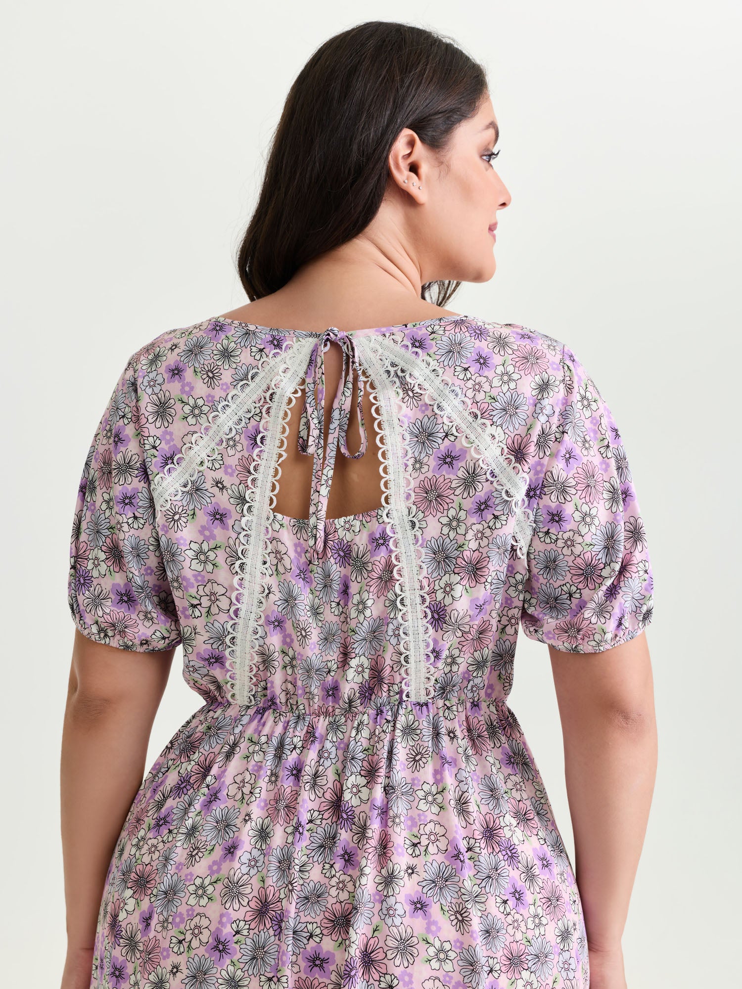 Supersoft Delicate Floral Lace Trim Mini Dress