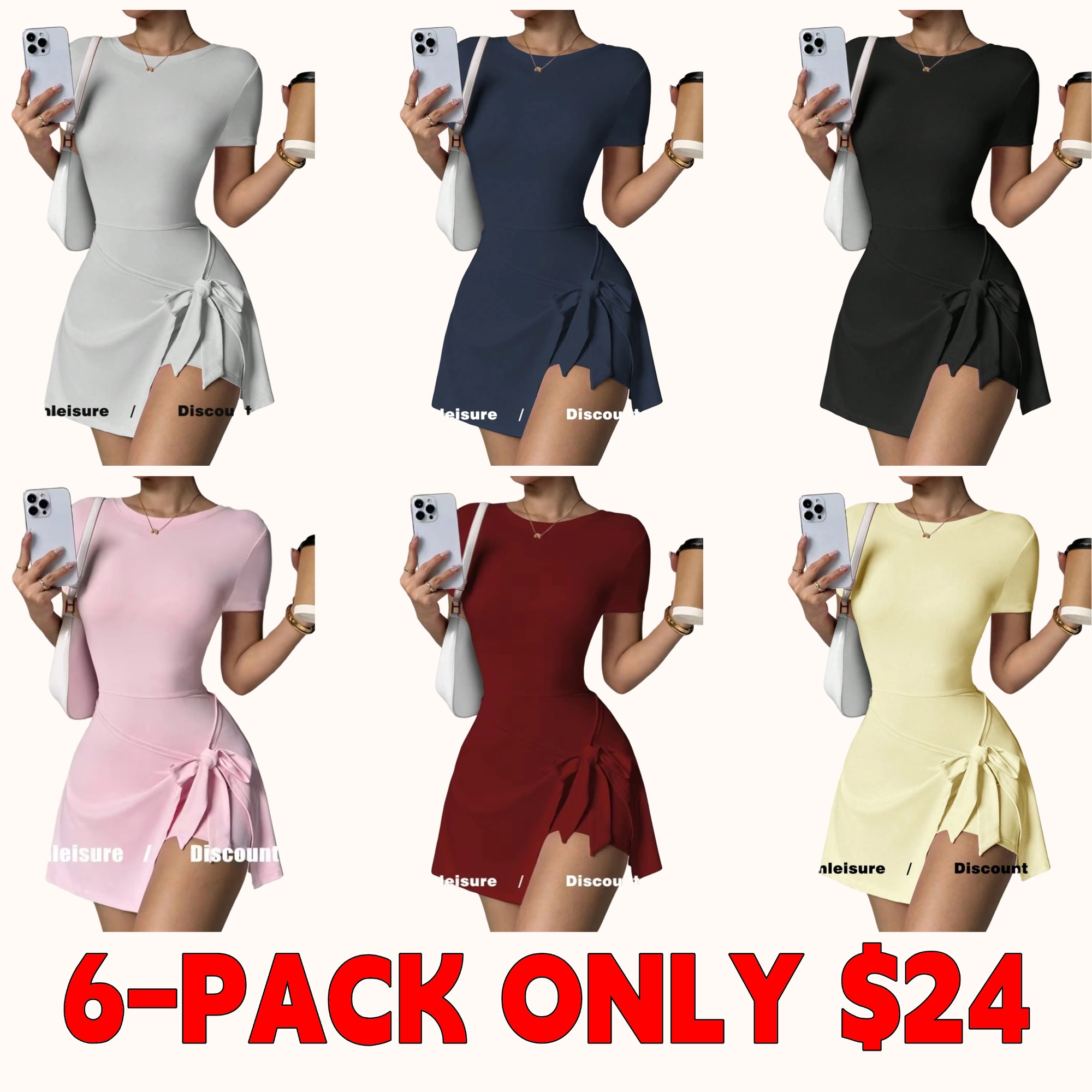 New Solid-Color Short-Sleeve Jumpsuit (With Tie-Waist Design)