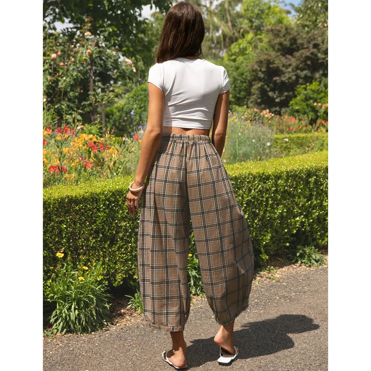 Women's Cotton Linen Wide-Leg Boho Pants with Pockets