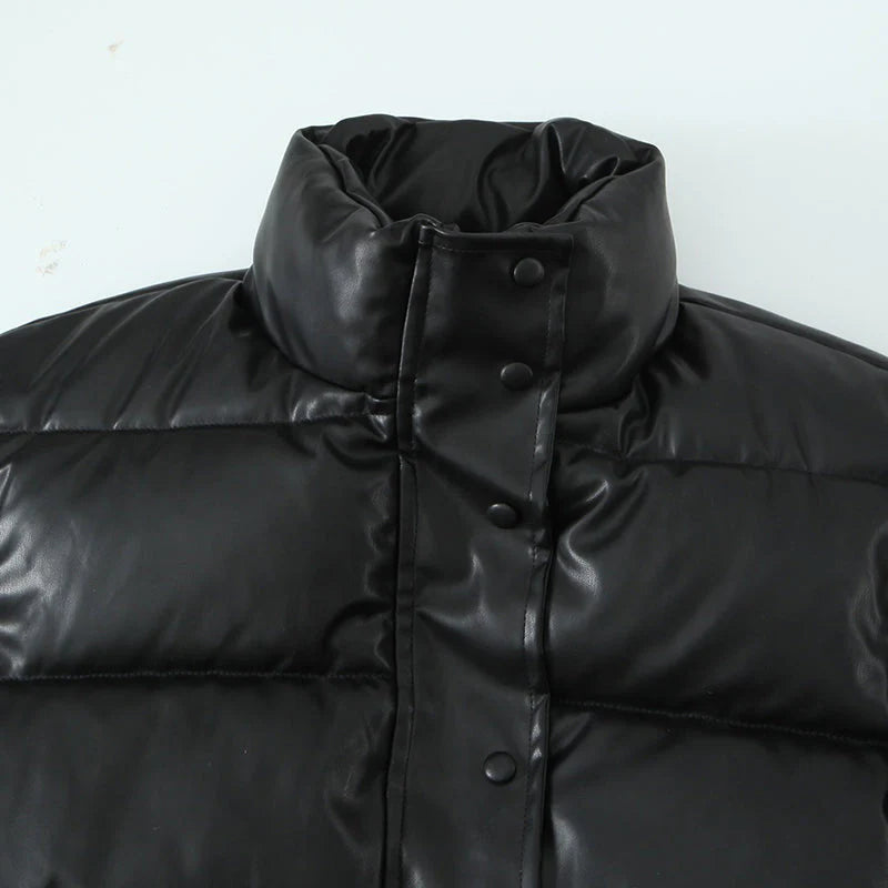 PU leather quilted jacket for women
