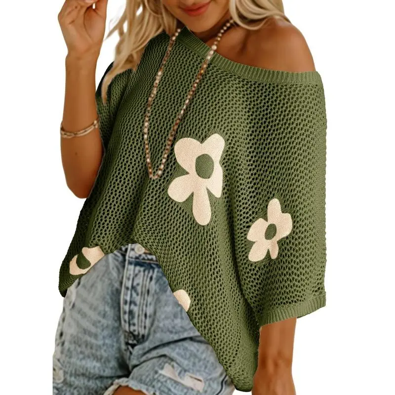 Women's Floral Pattern Crochet Short-sleeved Shirt(Just $3 Each!)