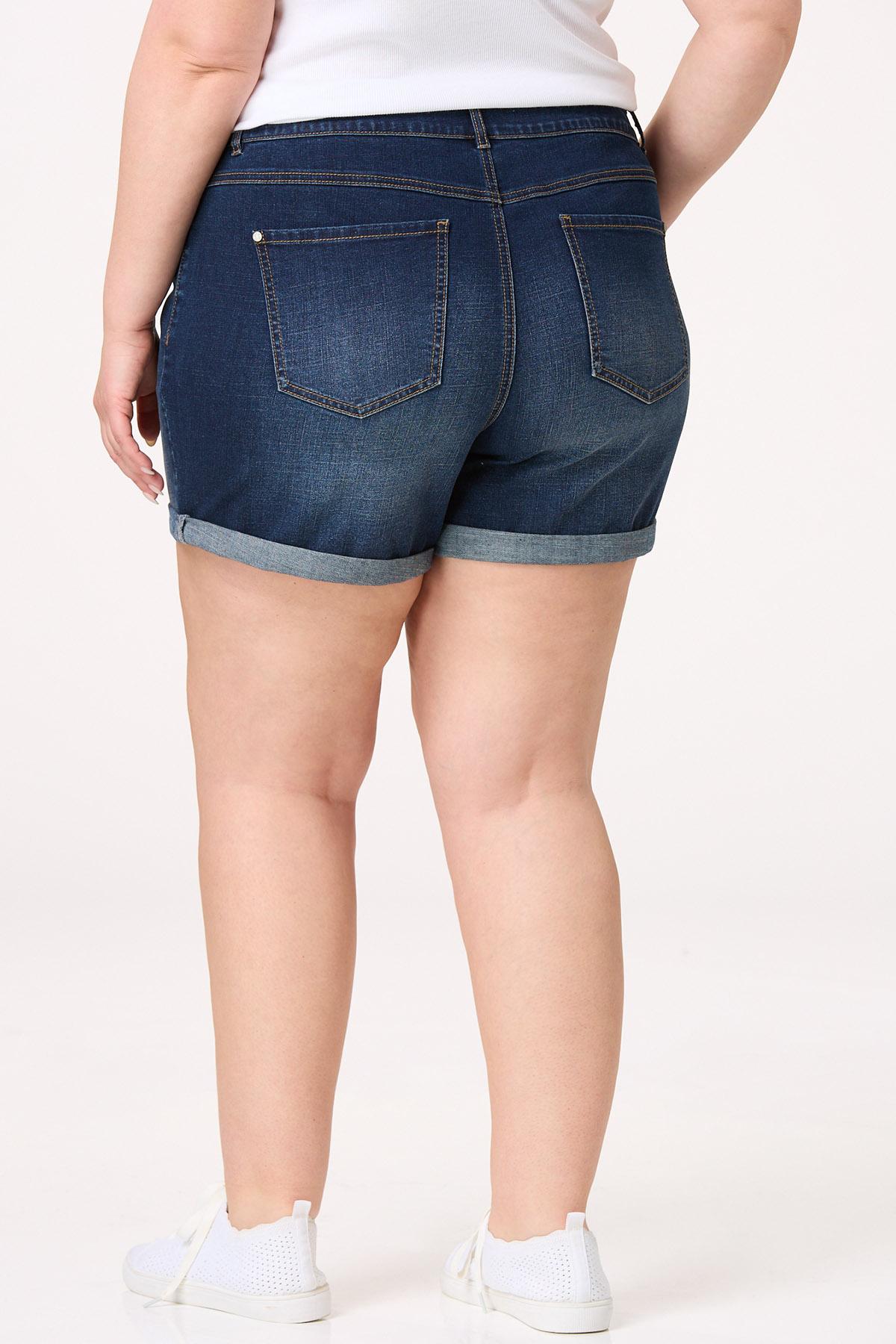 Plus Size Rolled Denim Shorts