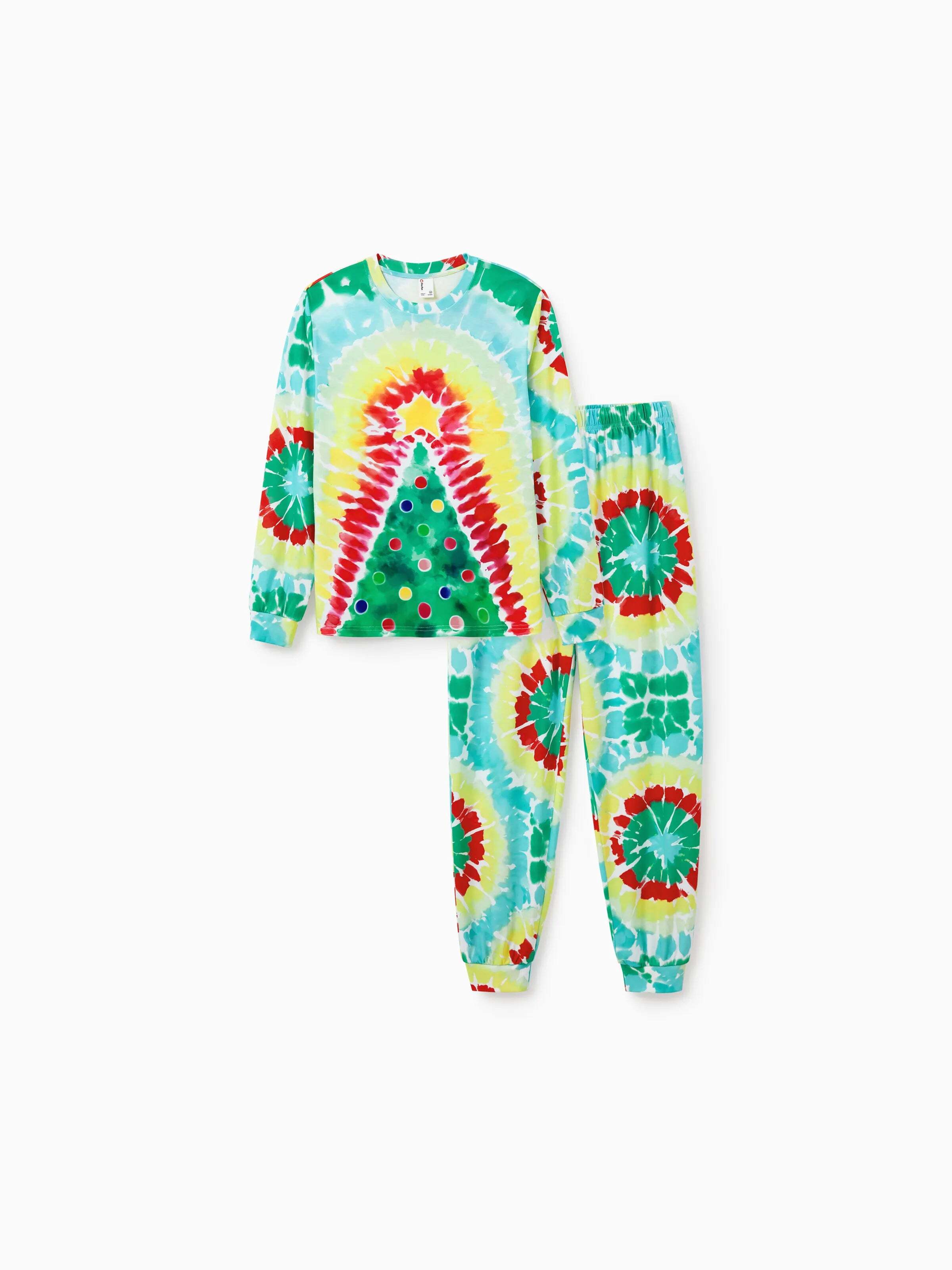 Christmas Matching Family Pajamas Set Colorful Christmas Tree Print PJS with Christmas Socks Multi-color