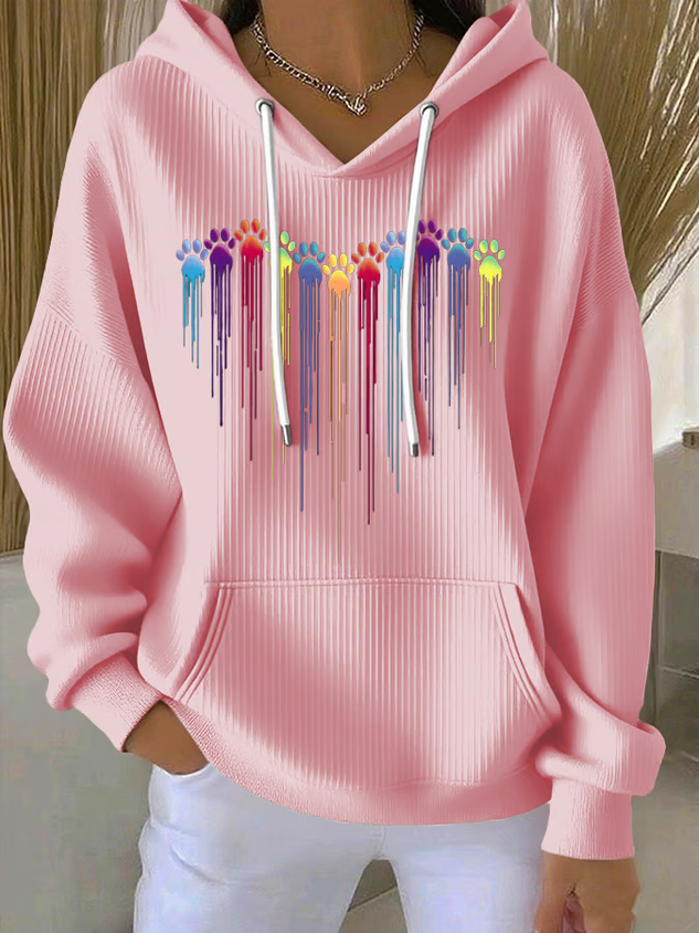 Women's Colorful Dog Heart Paw Print Casual Hoodie