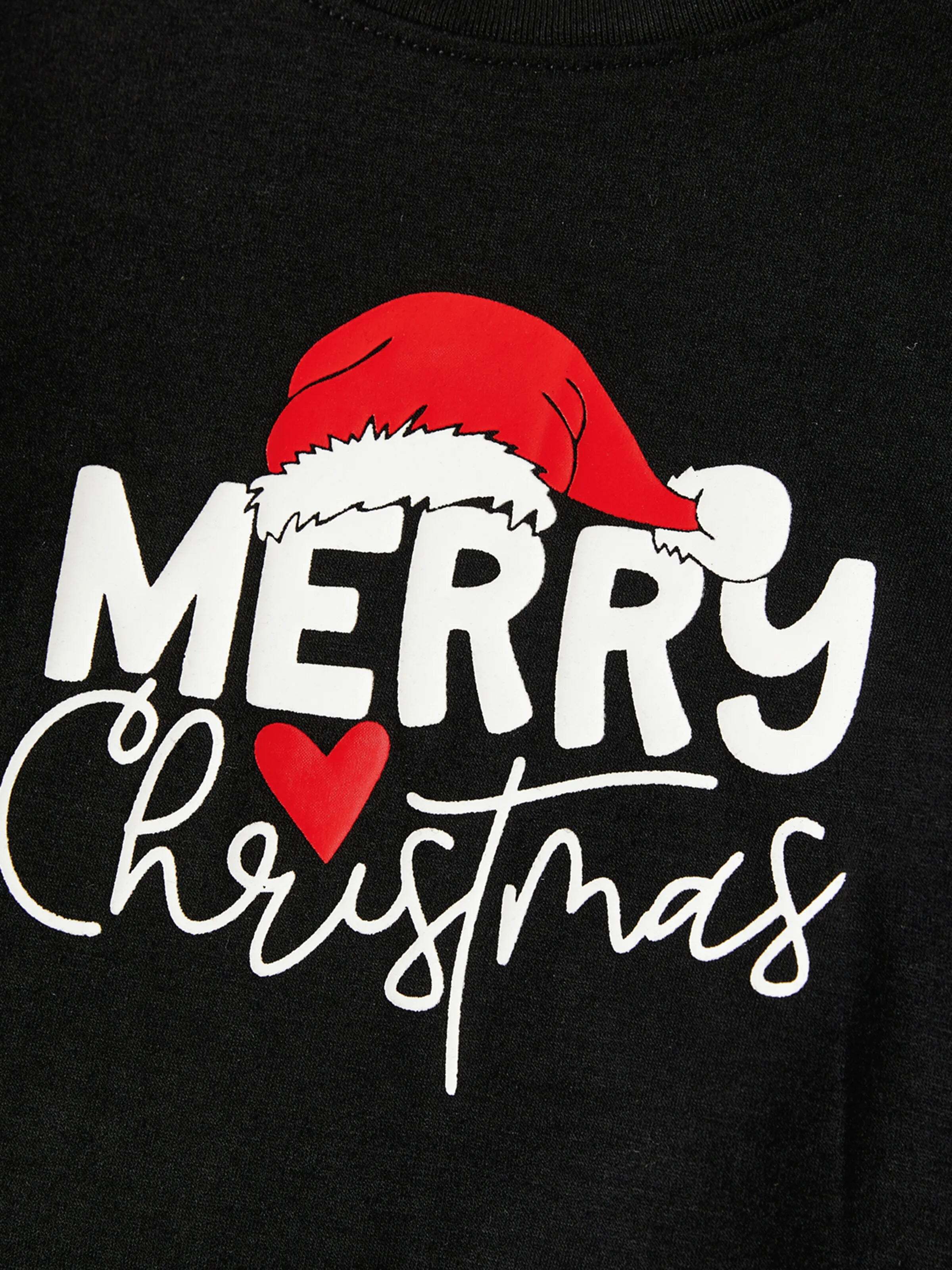 Christmas Family Matching Glow In The Dark Letters Print Long-sleeve Pajamas Sets with Christmas Socks Black+White