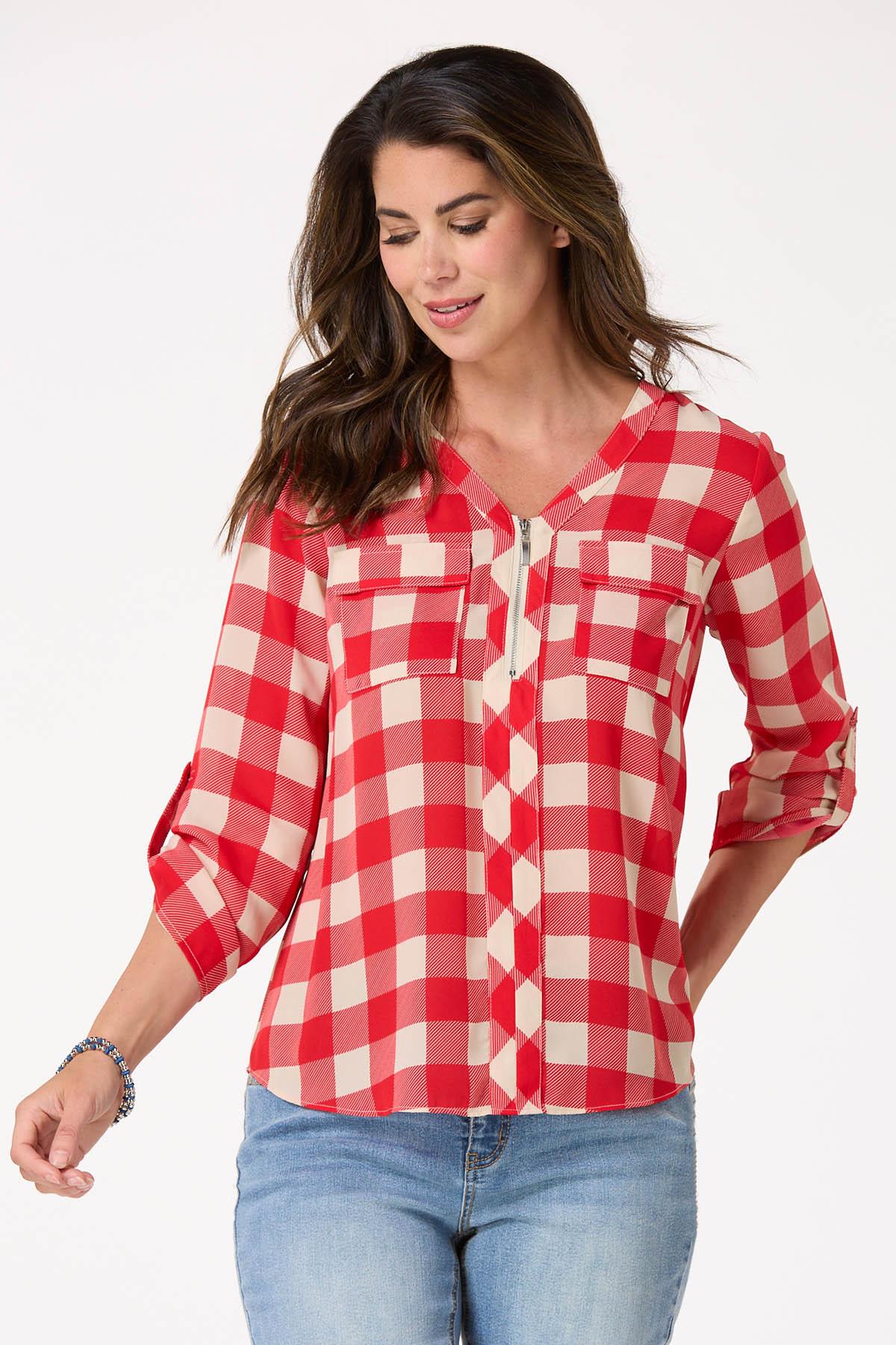 Gingham Zip Neck Top