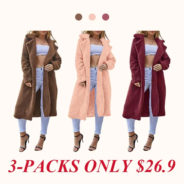 Women's Plain Pocket Button Front Faux Fur Coat