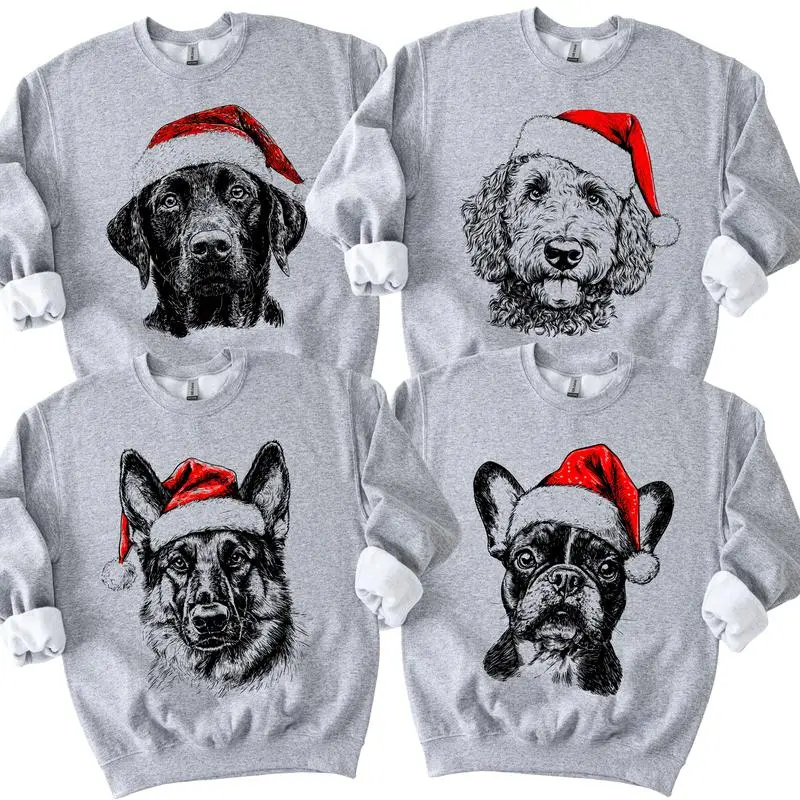 50 Dog Breeds Santa Hat Gildan Christmas Unisex Pullover