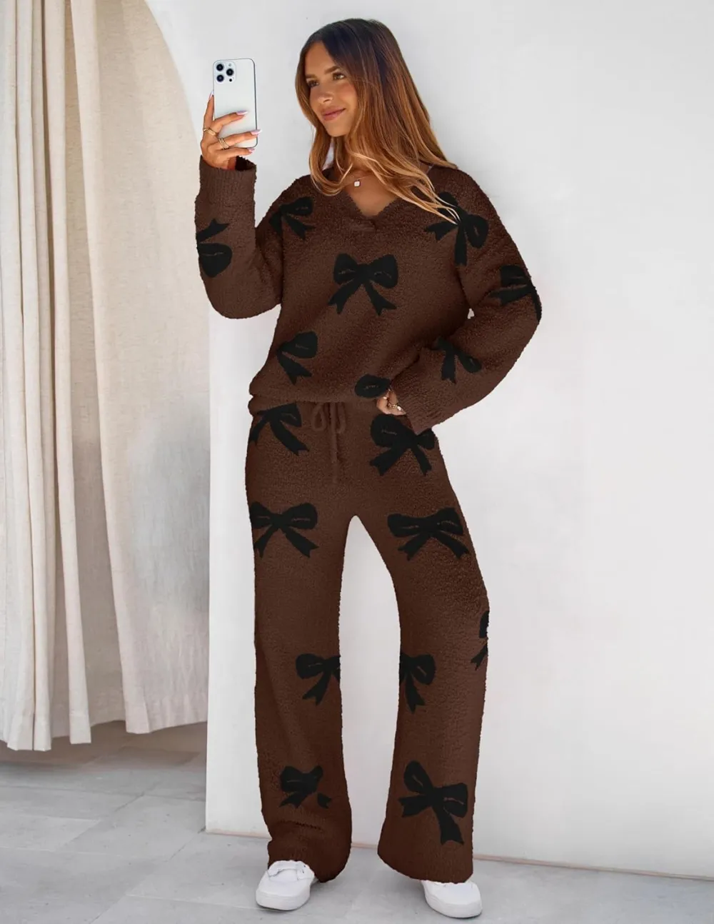 Women's Lounge Sets 2025 Fall Fashion 2 Piece Outfits Sweater Pajama Set