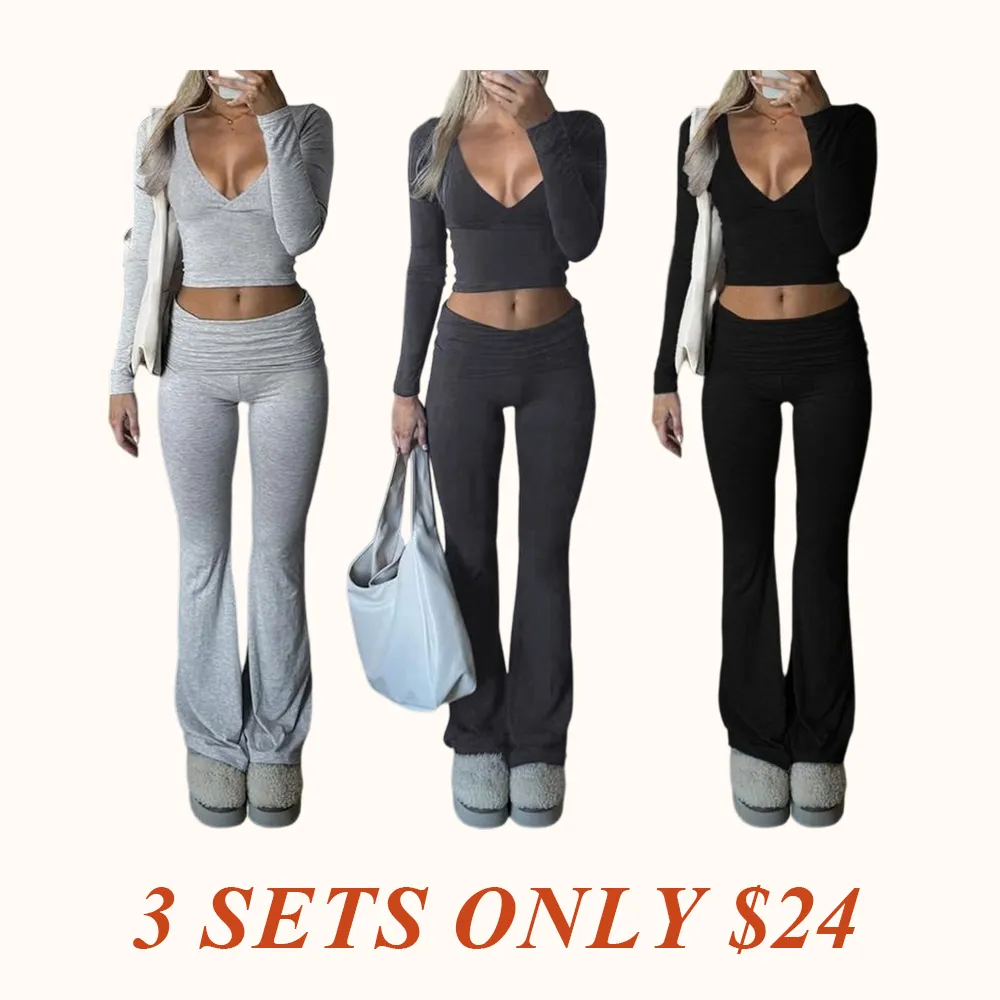 Slim-Fit Crop Top & Pants Two-Piece Set