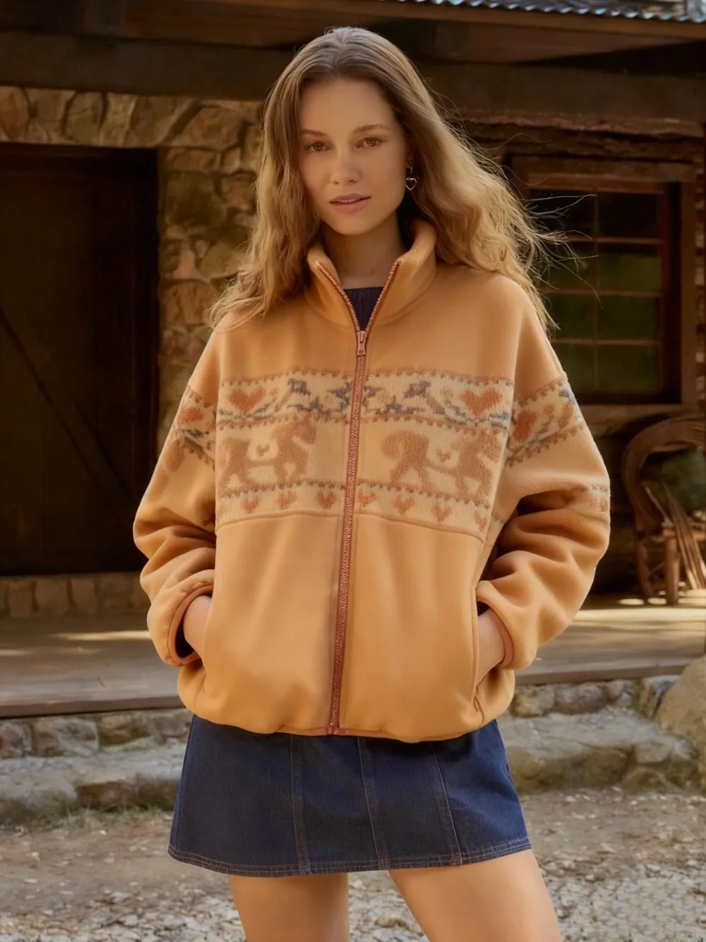 Merry Chrismas Fleece Collar Graphic Jacket