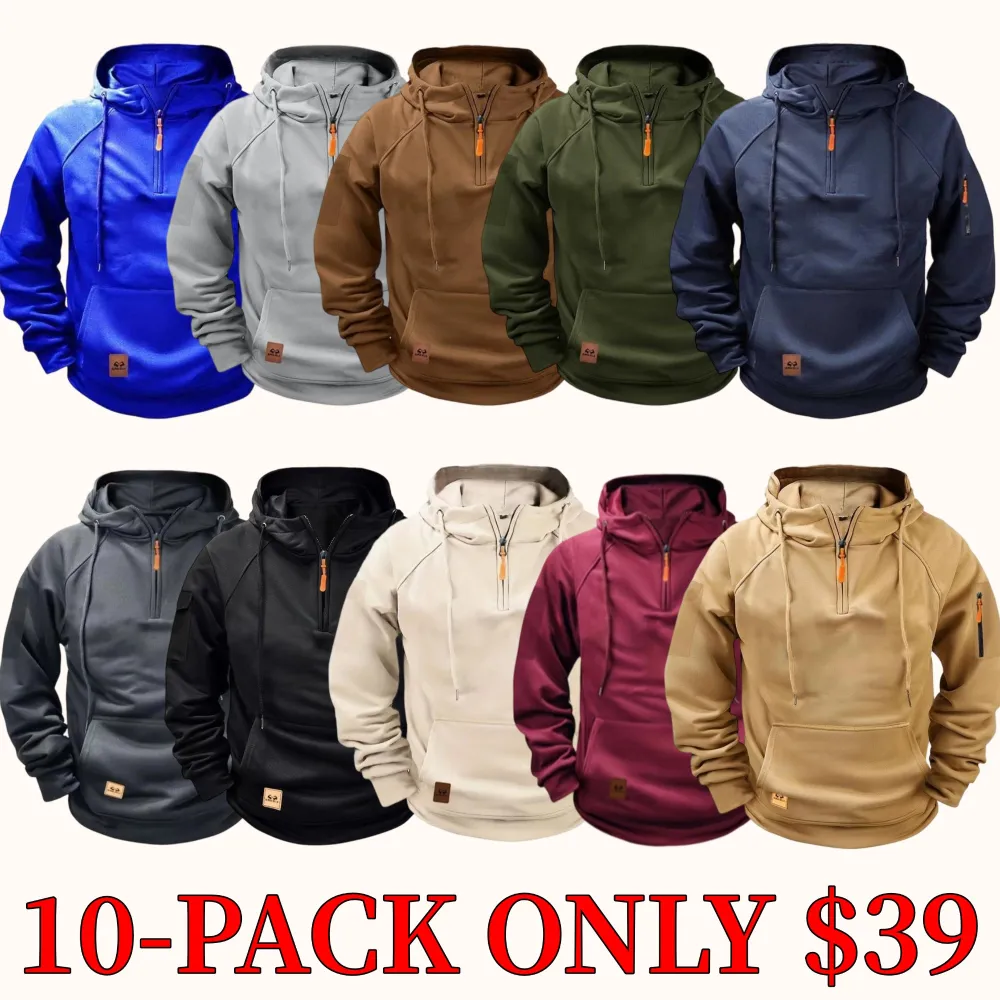 Men's regular fit hooded sweatshirt with patch pockets and drawstring, suitable for autumn and winter wear