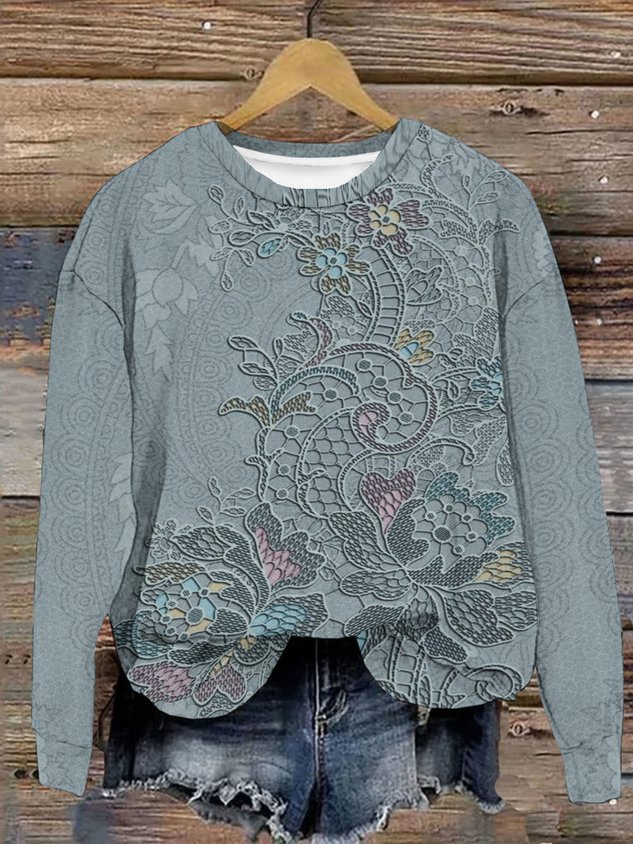 Floral Print Long Sleeve Crew Neck Sweatshirt