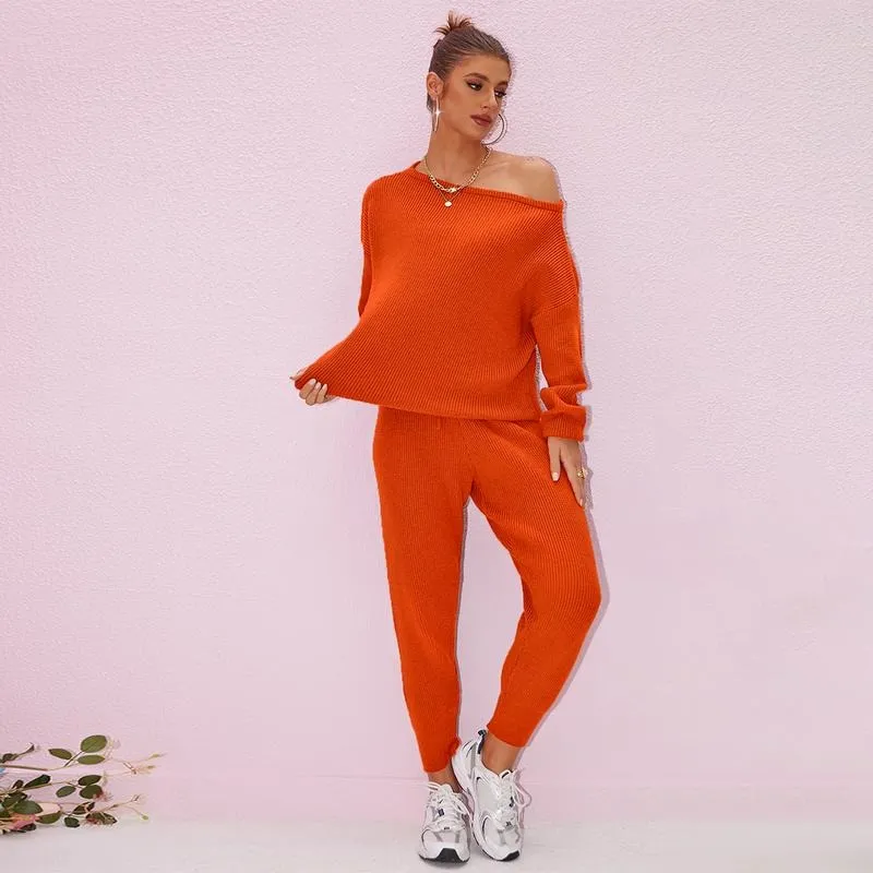 Women's 2025 Fall Winter Knit Set Oversized Sweater & Lounge Pants Matching Sets