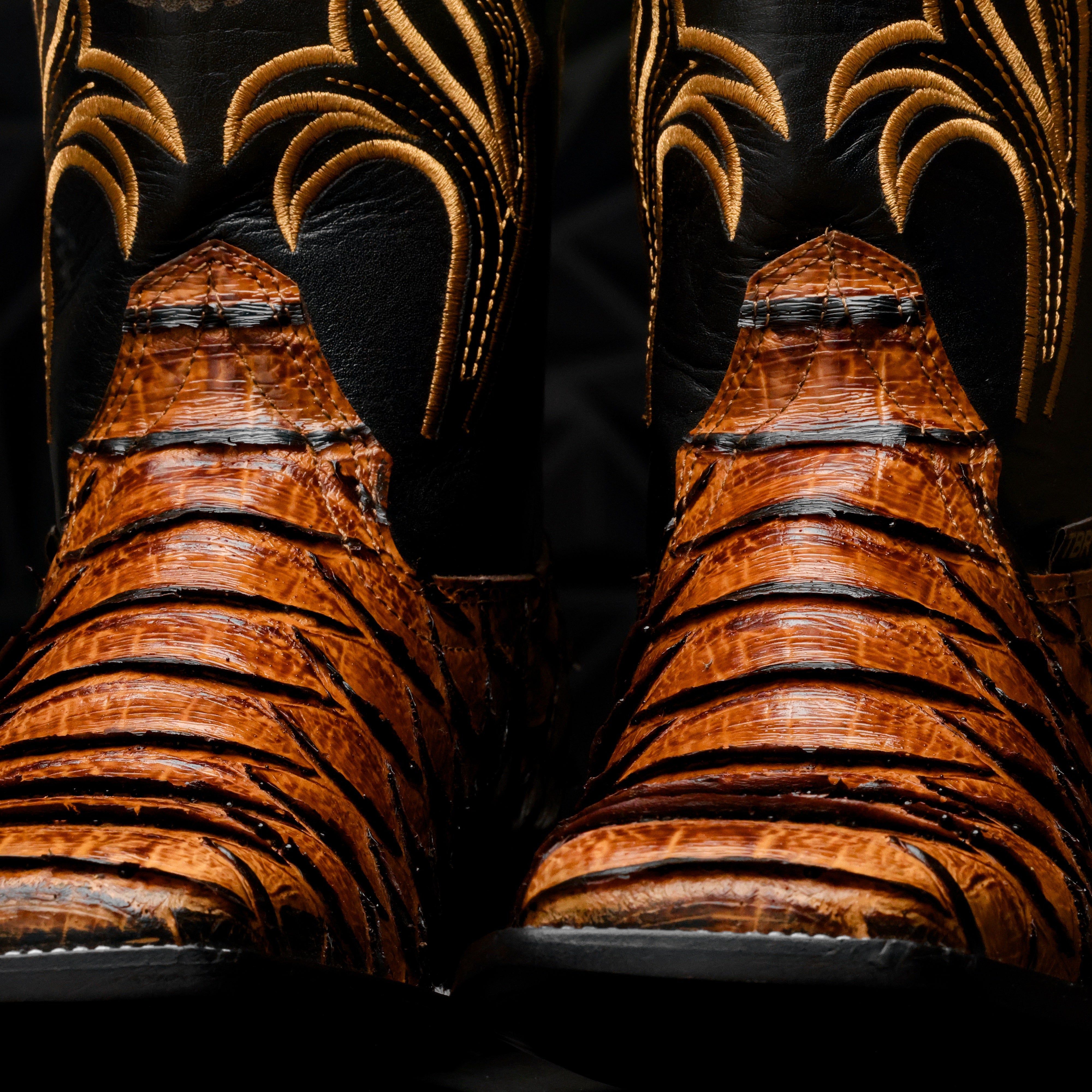 Honey Cognac Python Leather Boots - Square Toe