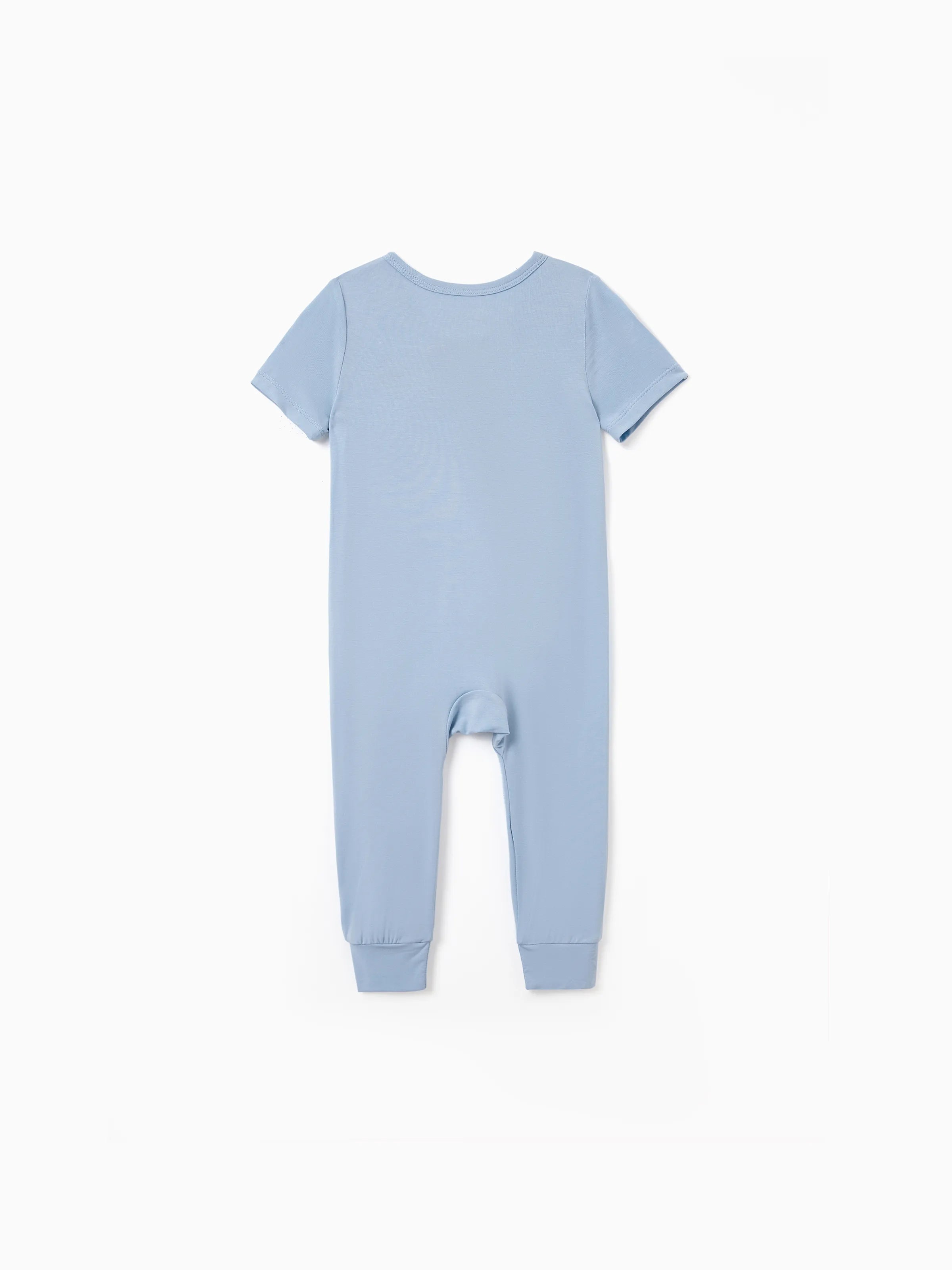 Family Matching Bamboo Pajamas Soft Bamboo Viscose PJs for Men Women Kids Toddler Baby, Classic Blue Short-sleeve Sleepwear with Button-Down Shirt and Pants Blue grey