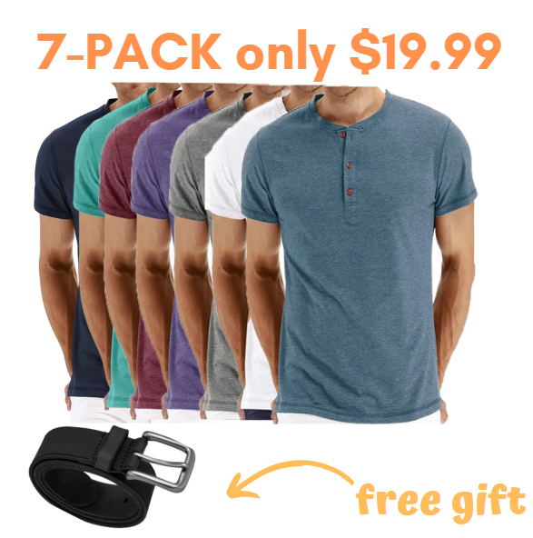 7-PACK Mens Fashion Casual Front Placket Basic Long/Short Sleeve T-Shirts🧡Buy two packs for free shipping🧡