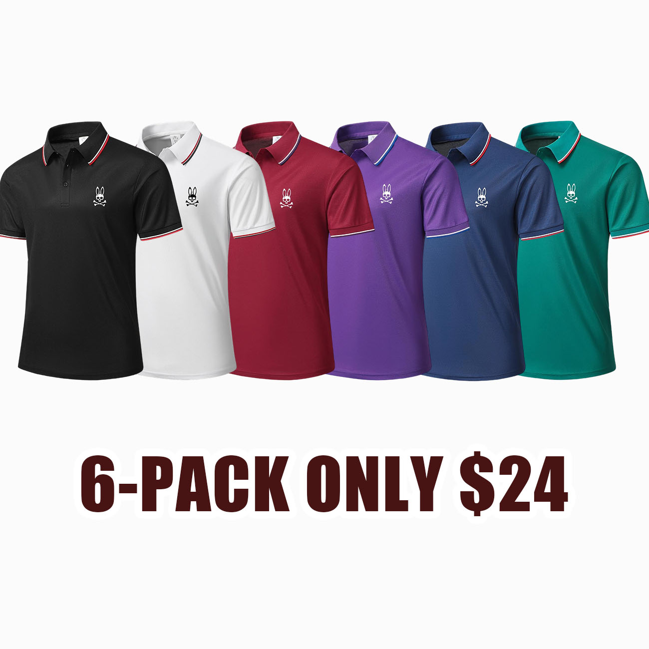 Men’s casual short-sleeve polo shirt set, 6 pieces, mixed colors; printed polo shirts, breathable and cool, suitable for all seasons—an ideal choice for holiday gifts.