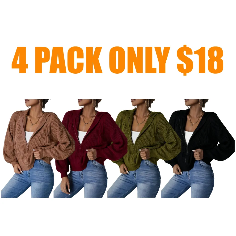 Women's Plain Zip Up Hooded Cardigan