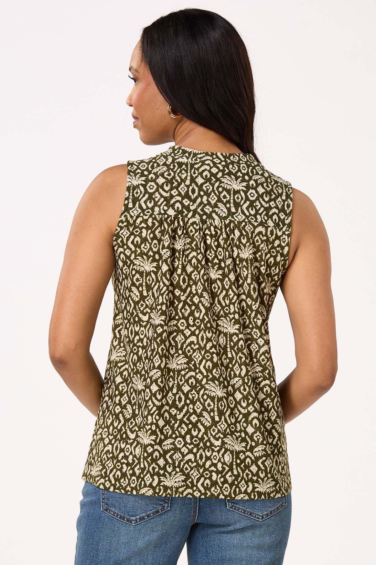 Eyelet Palm Print Tank