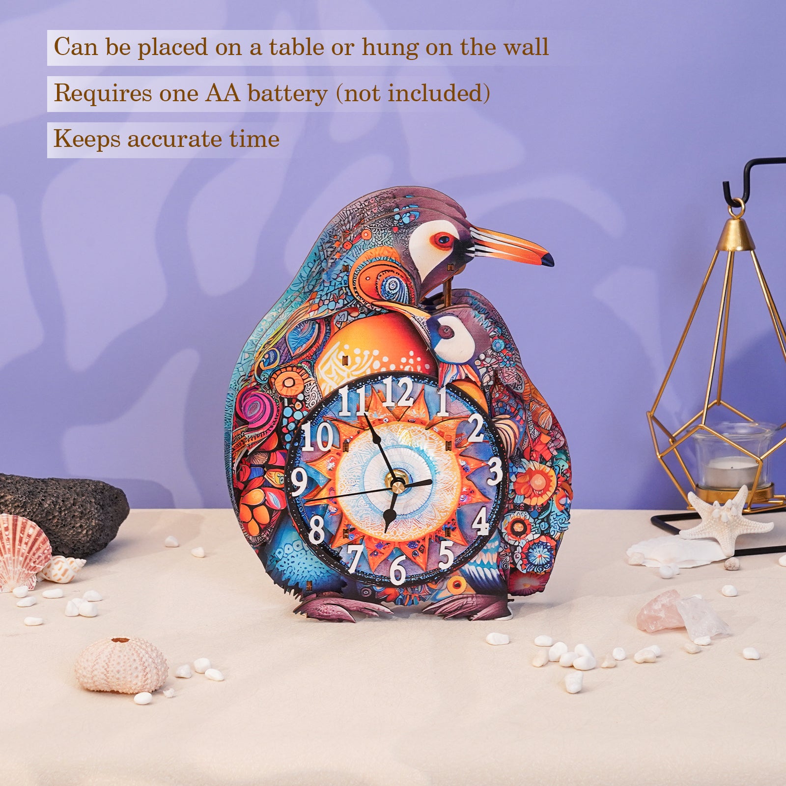 Parent-Child Penguins – DIY Wooden Clock, 3D Puzzle Craft Kit